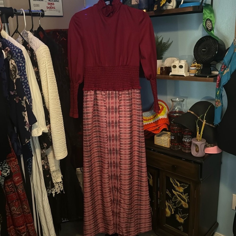 Vintage Maroon And Pink Dress